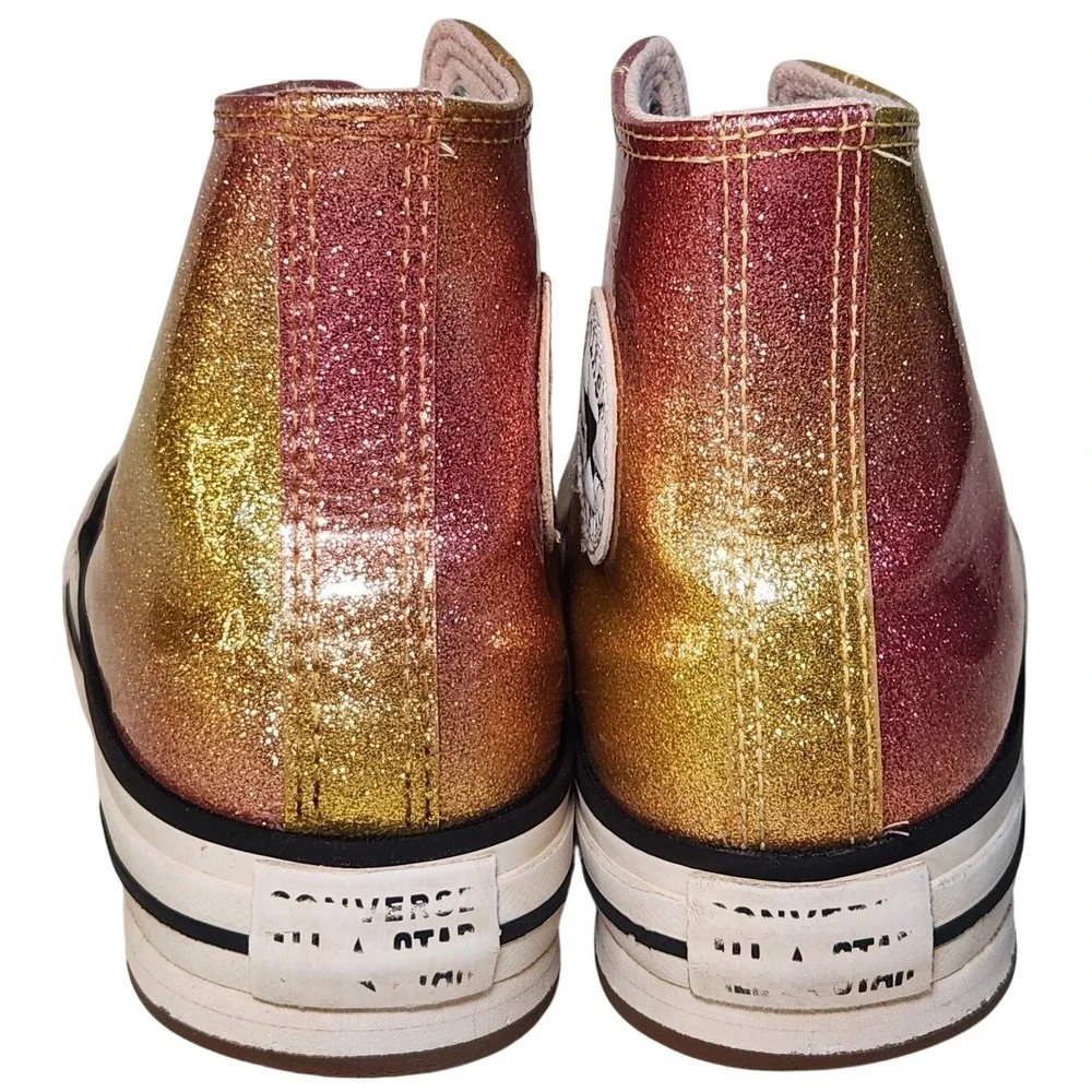 CONVERSE Chuck Taylor All Star High Top Shoe Youth 3 Pink Gold Girls Glitter‎